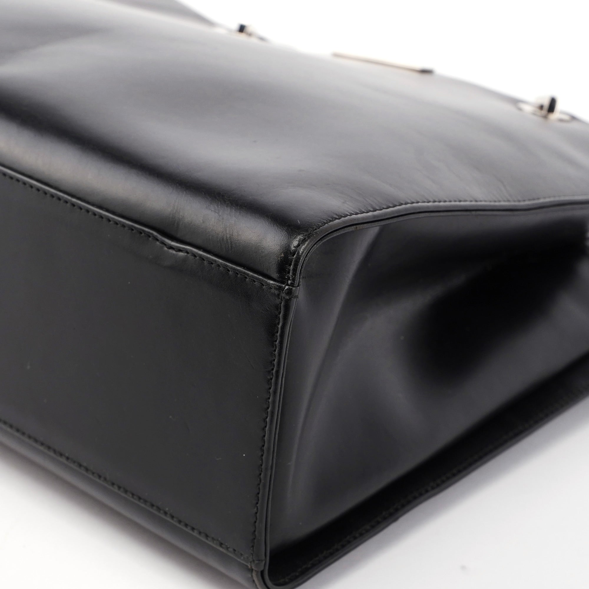 Black Calfskin Bamboo 2-Way Tote