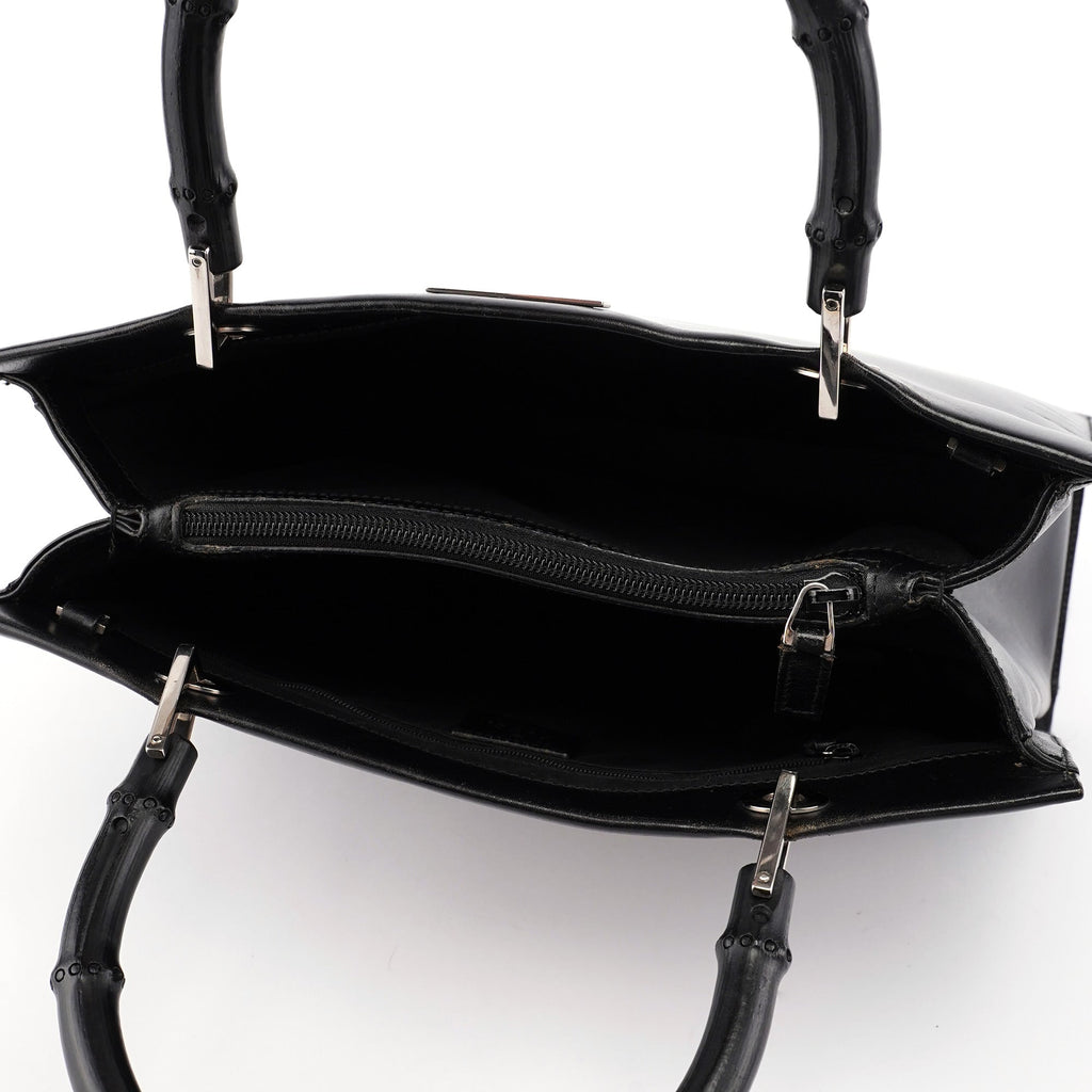 Black Calfskin Bamboo 2-Way Tote