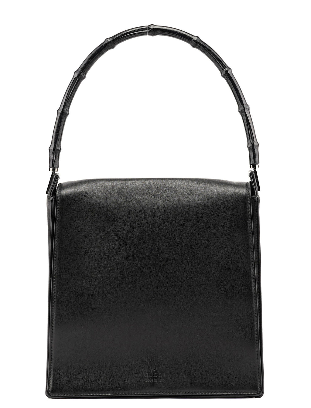 Black Calfskin Bamboo Flap Shoulder Bag