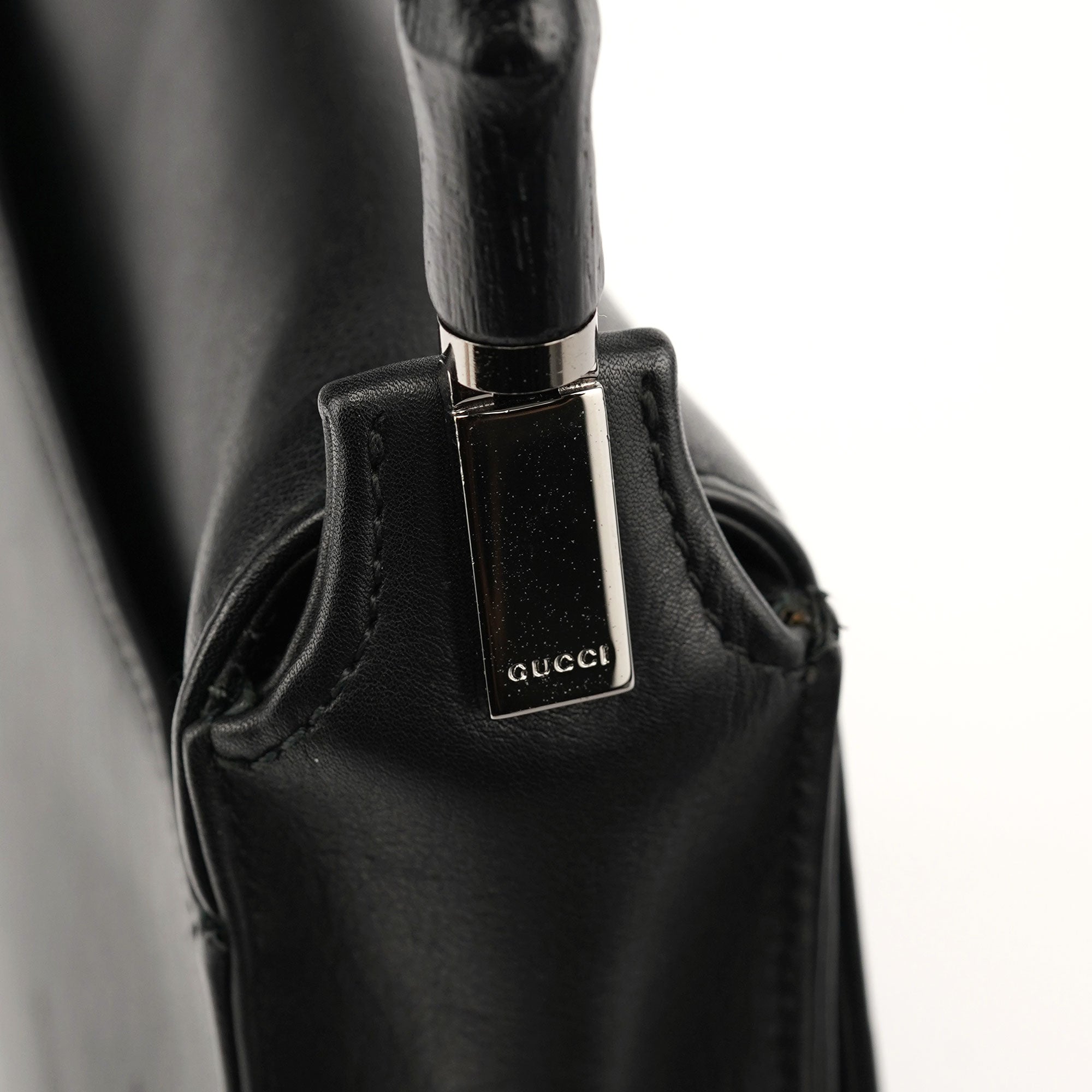 Black Calfskin Bamboo Flap Shoulder Bag