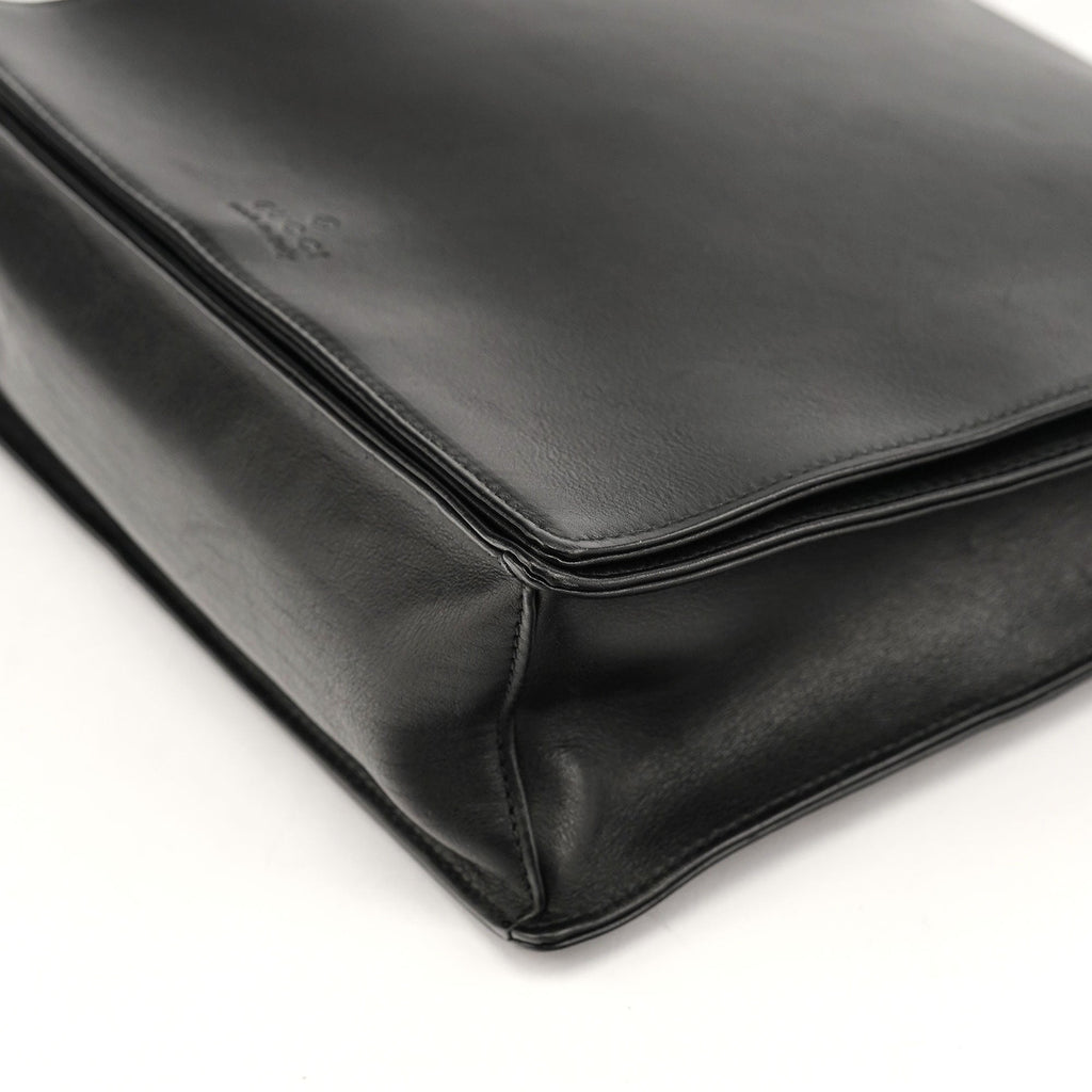 Black Calfskin Bamboo Flap Shoulder Bag