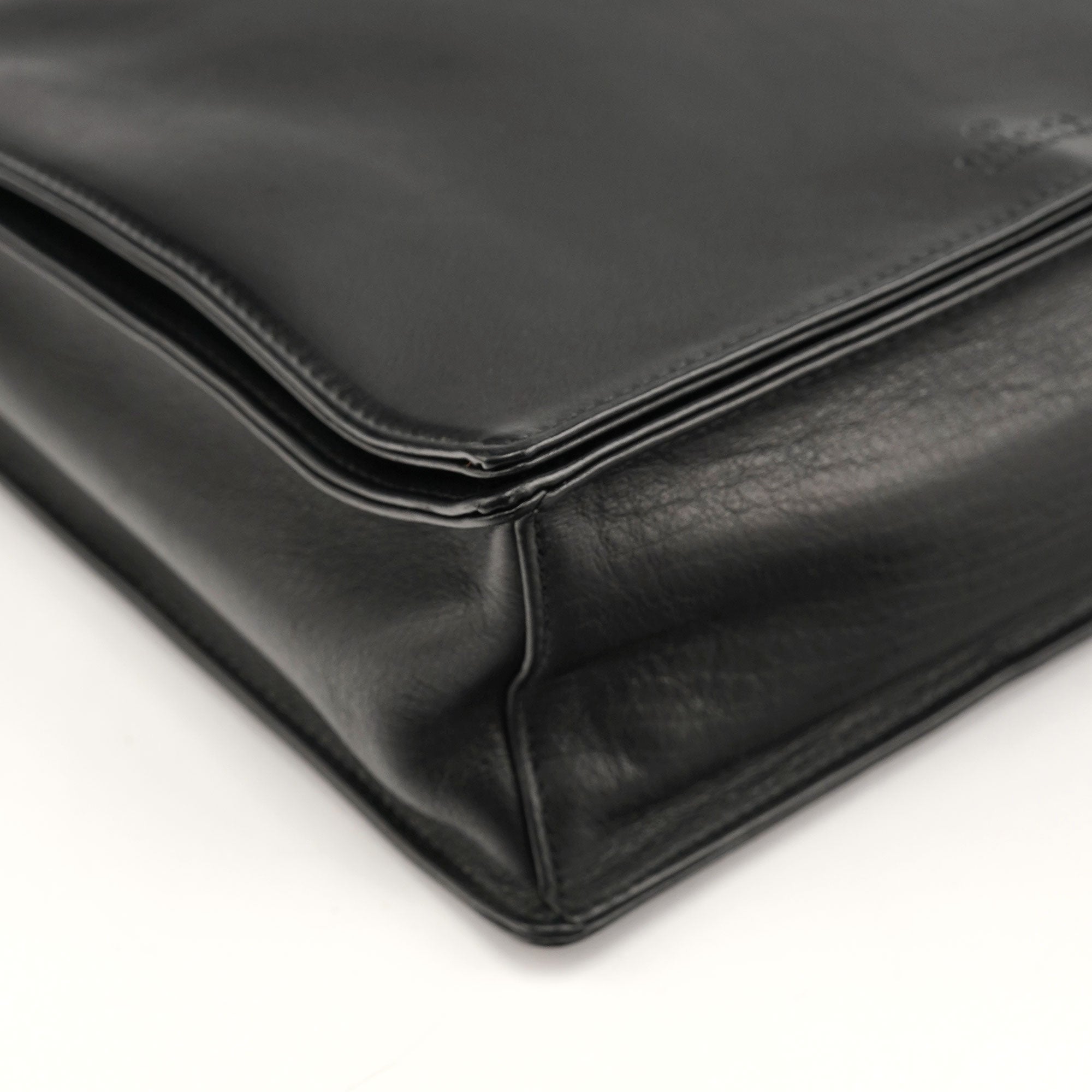 Black Calfskin Bamboo Flap Shoulder Bag