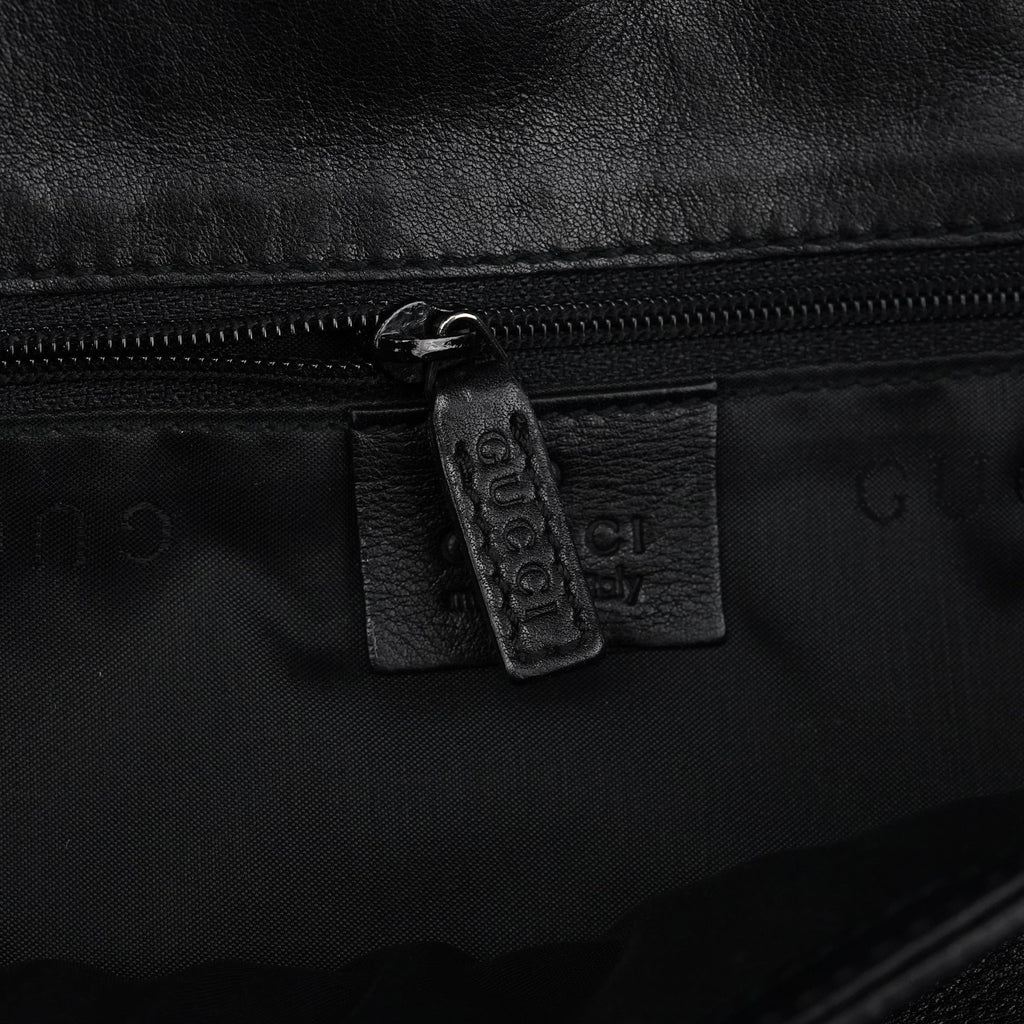 Black Calfskin Bamboo Flap Shoulder Bag