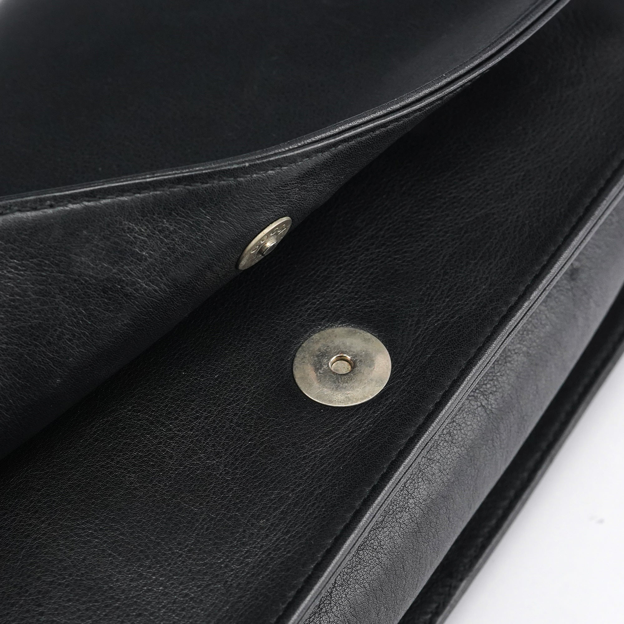 Black Calfskin Bamboo Flap Shoulder Bag
