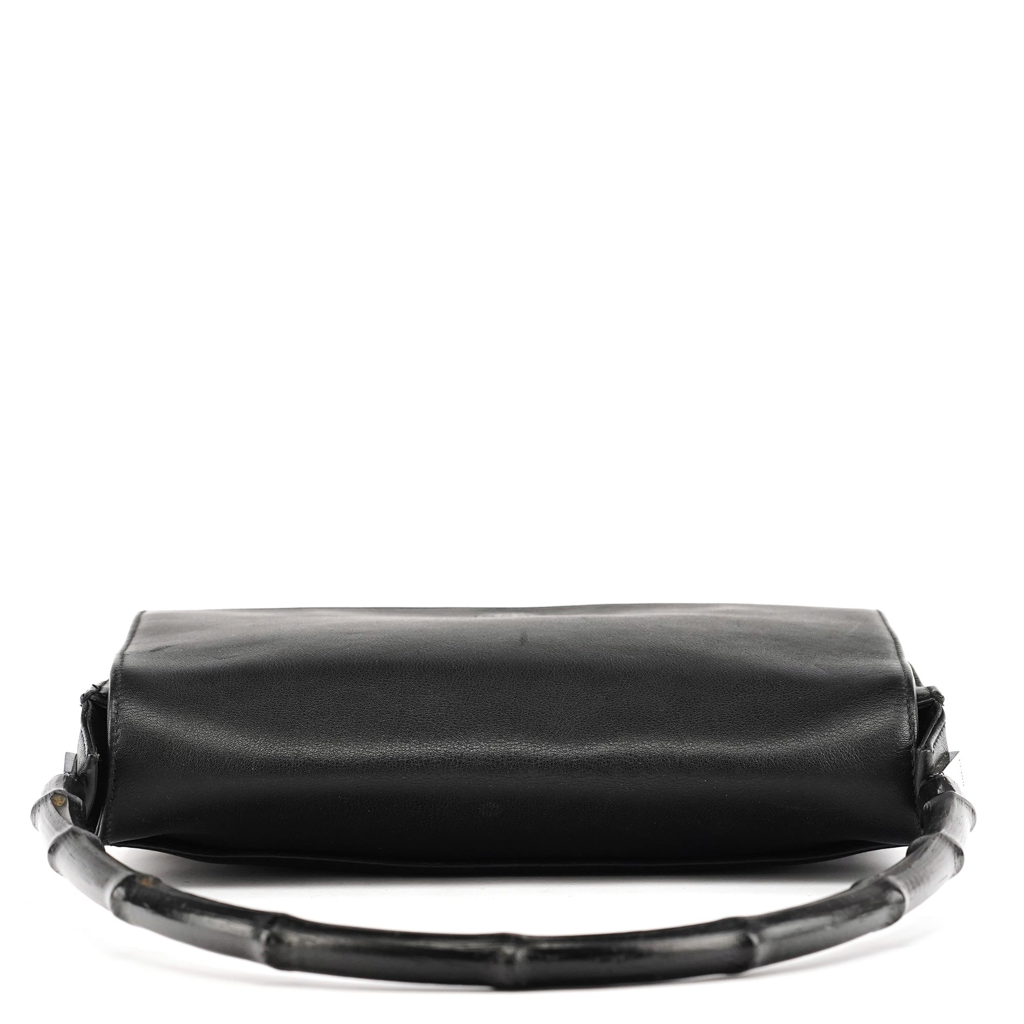 Black Calfskin Bamboo Flap Shoulder Bag