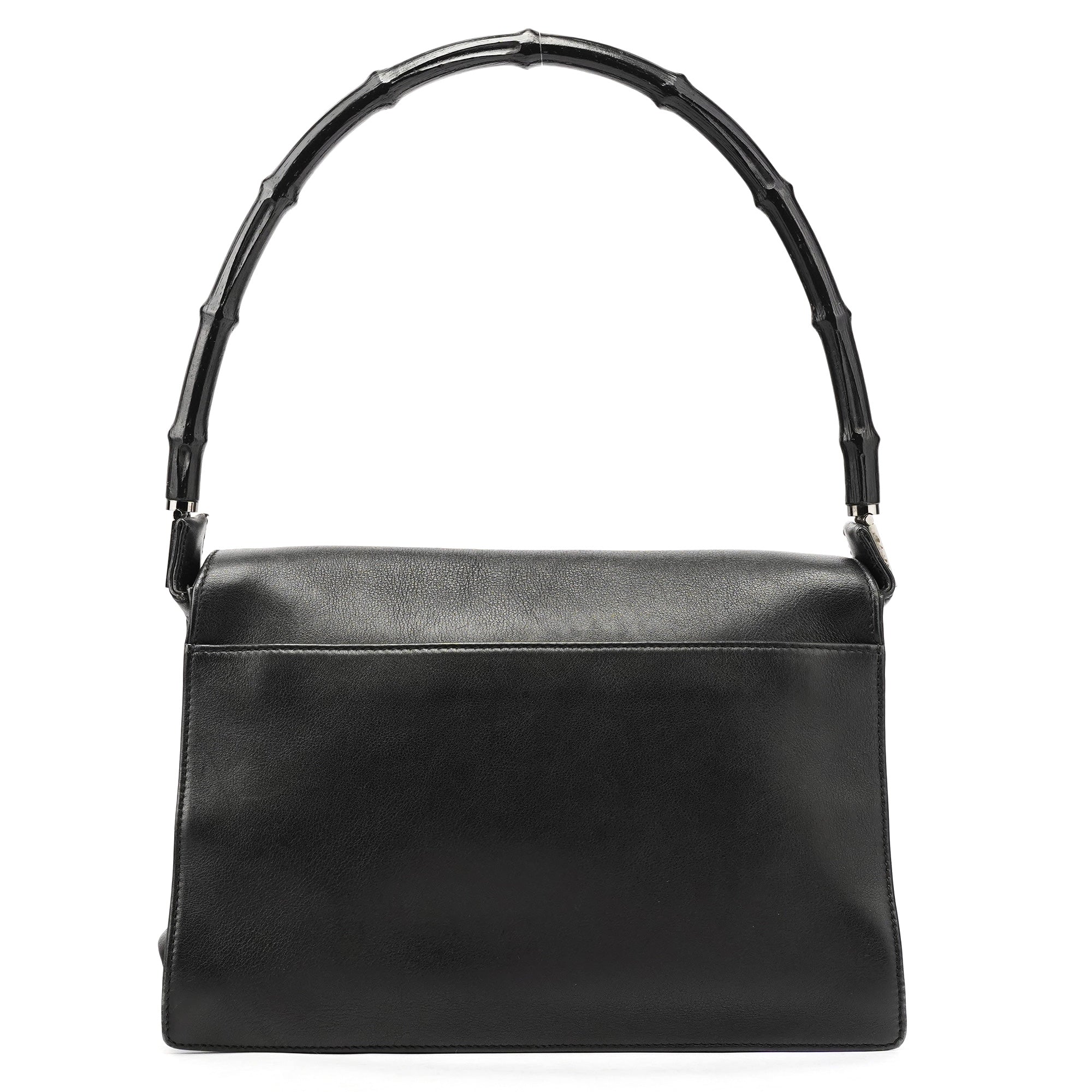 Black Calfskin Bamboo Flap Shoulder Bag