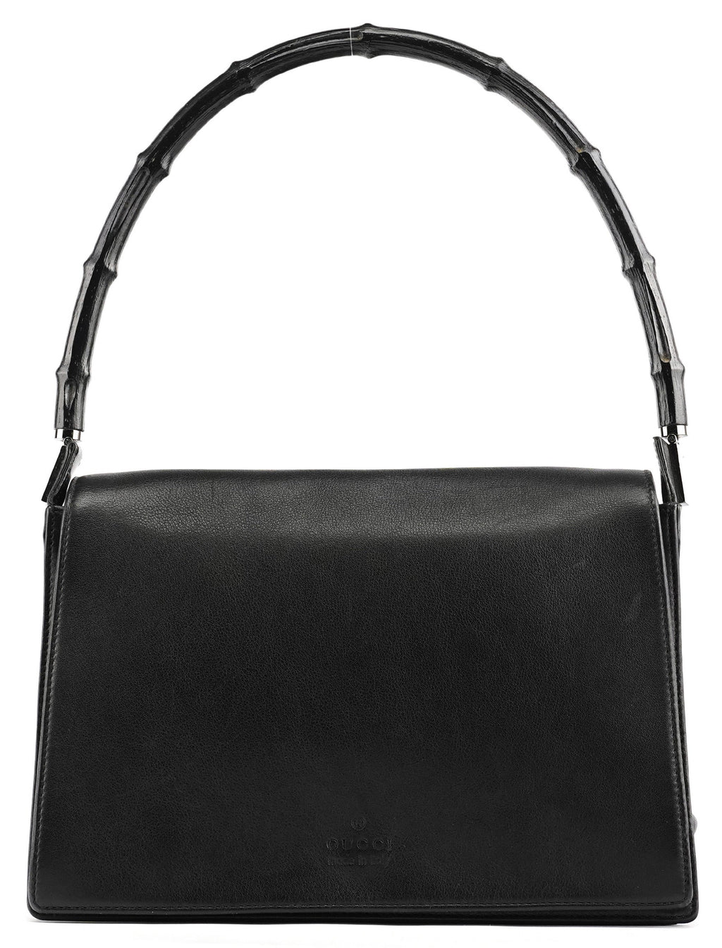 Black Calfskin Bamboo Flap Shoulder Bag