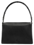 Black Calfskin Bamboo Flap Shoulder Bag