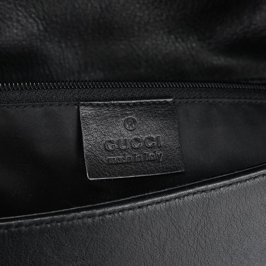 Black Calfskin Bamboo Flap Shoulder Bag