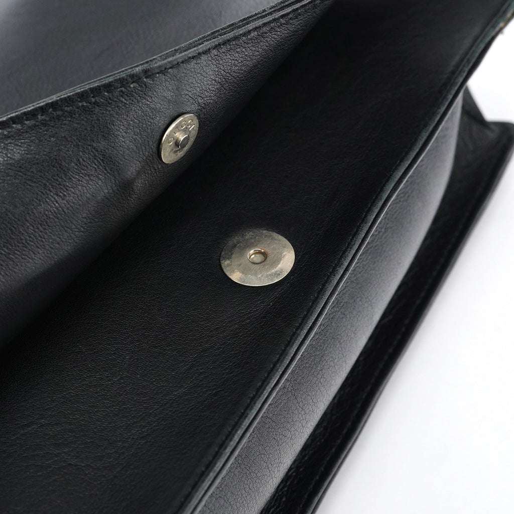 Black Calfskin Bamboo Flap Shoulder Bag