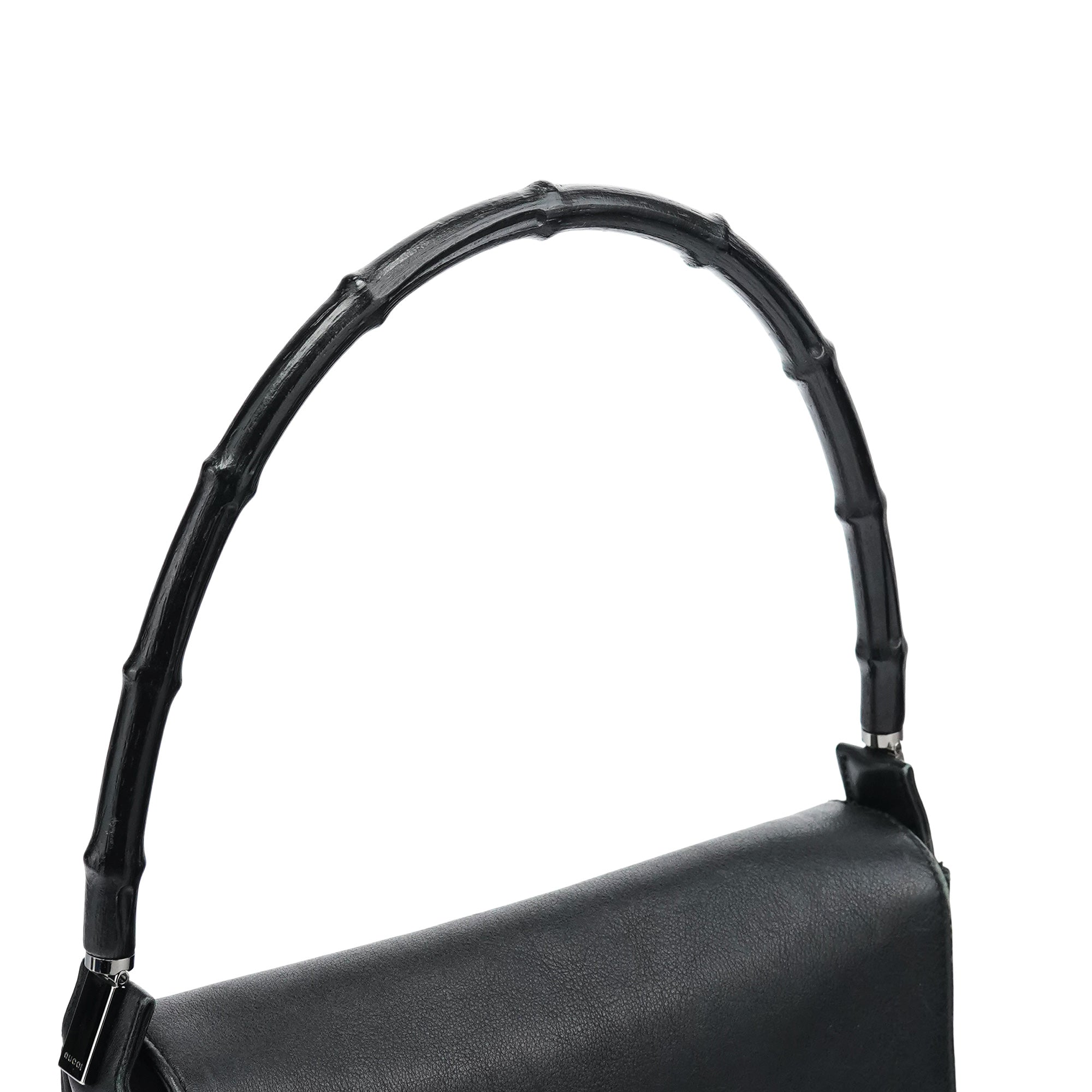Black Calfskin Bamboo Flap Shoulder Bag