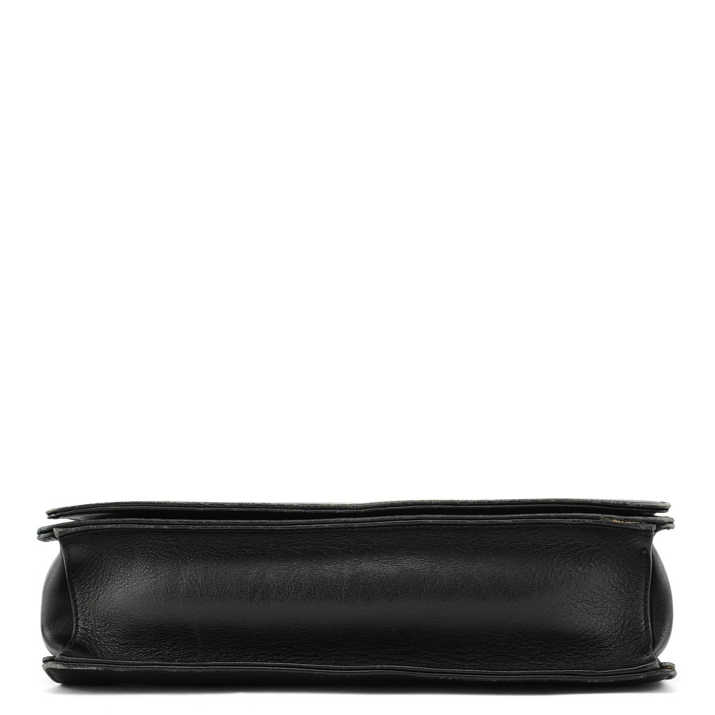 Black Calfskin Bamboo Flap Shoulder Bag