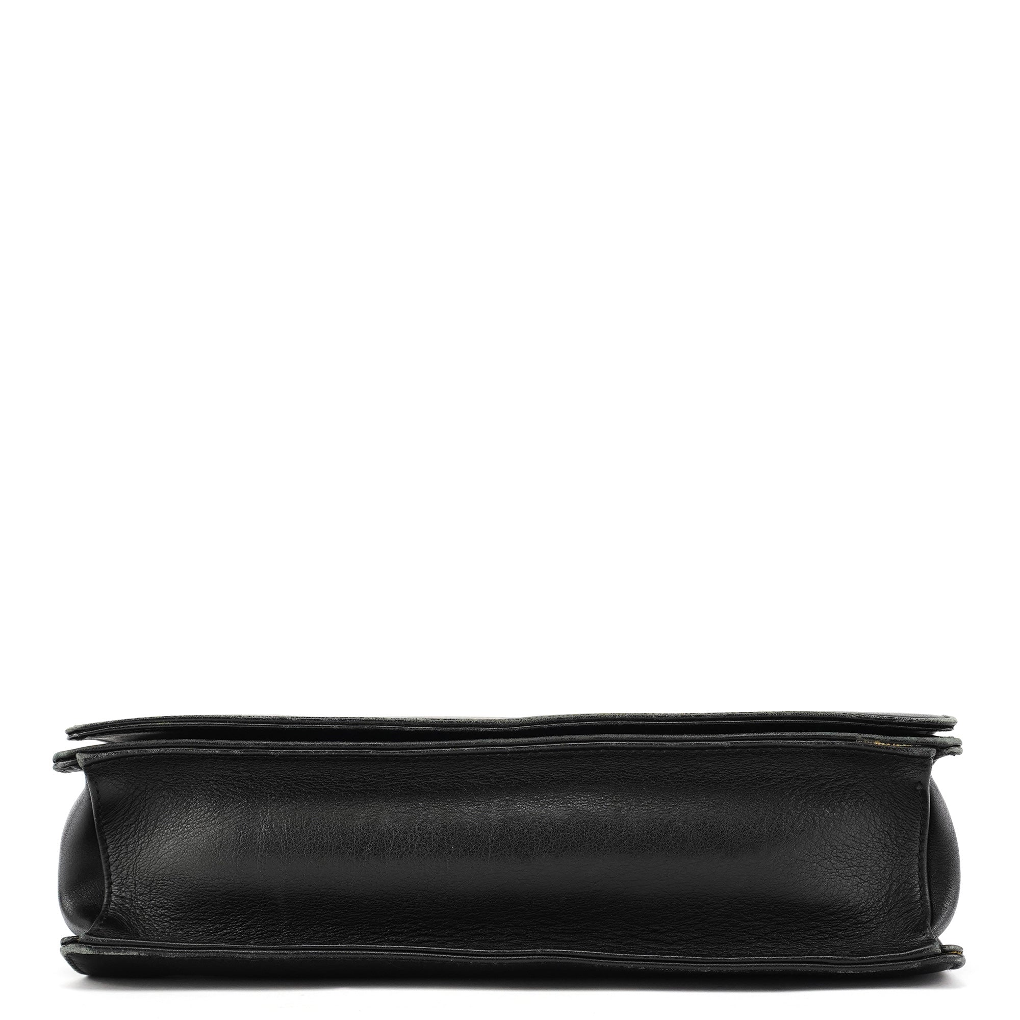 Black Calfskin Bamboo Flap Shoulder Bag