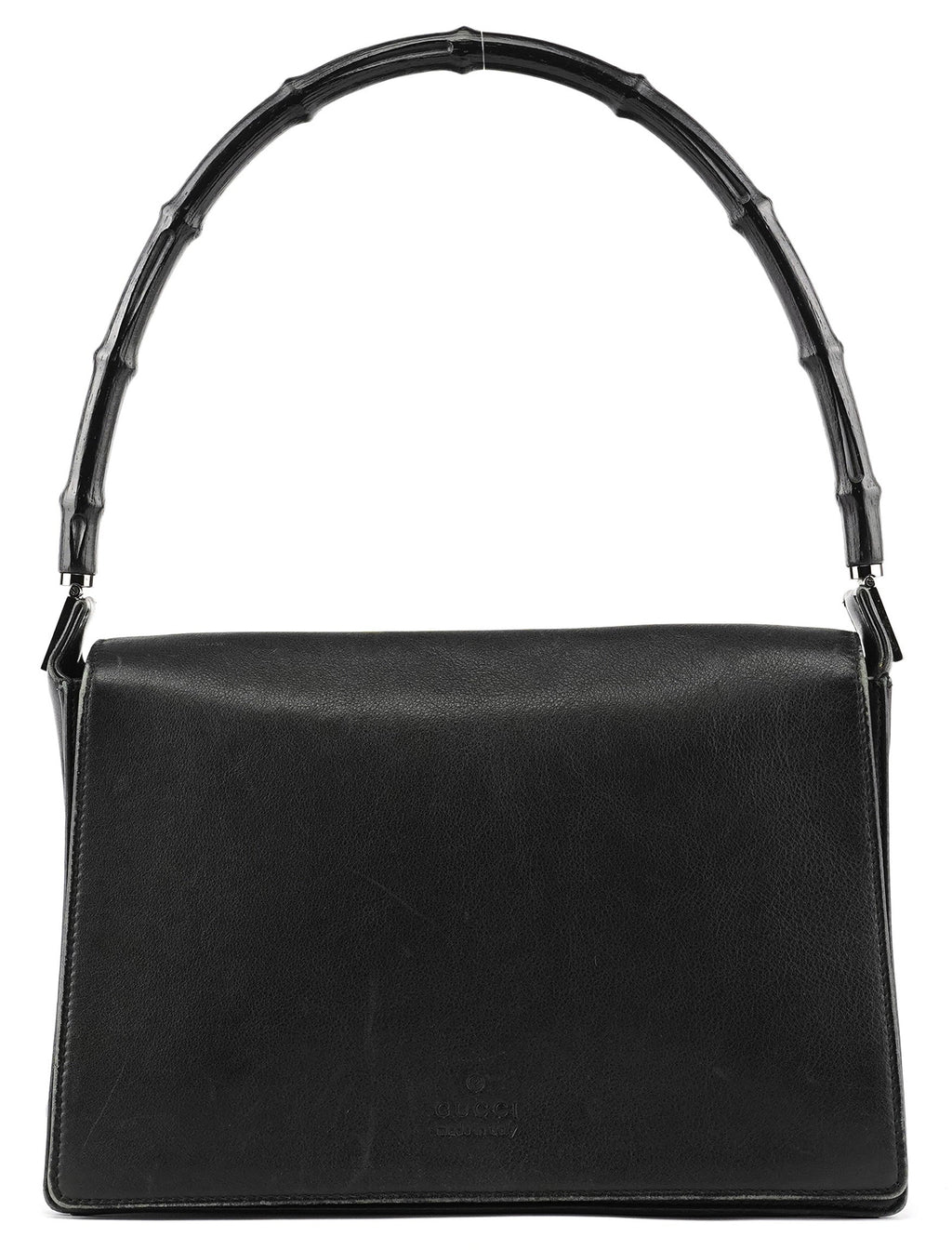 Black Calfskin Bamboo Flap Shoulder Bag