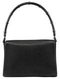 Black Calfskin Bamboo Flap Shoulder Bag