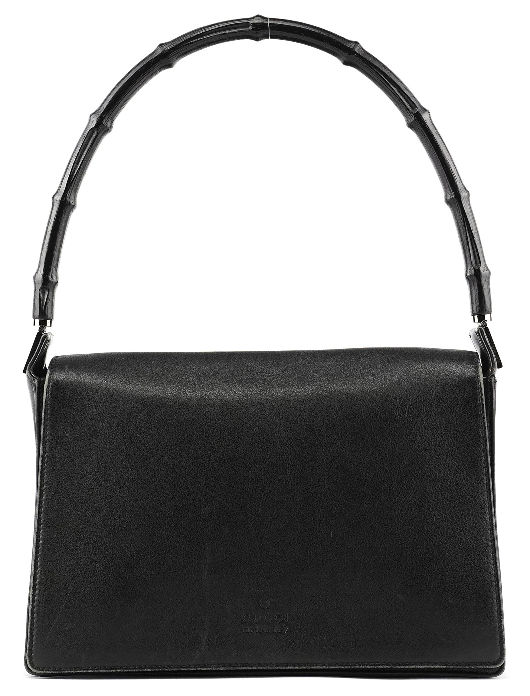 Black Calfskin Bamboo Flap Shoulder Bag