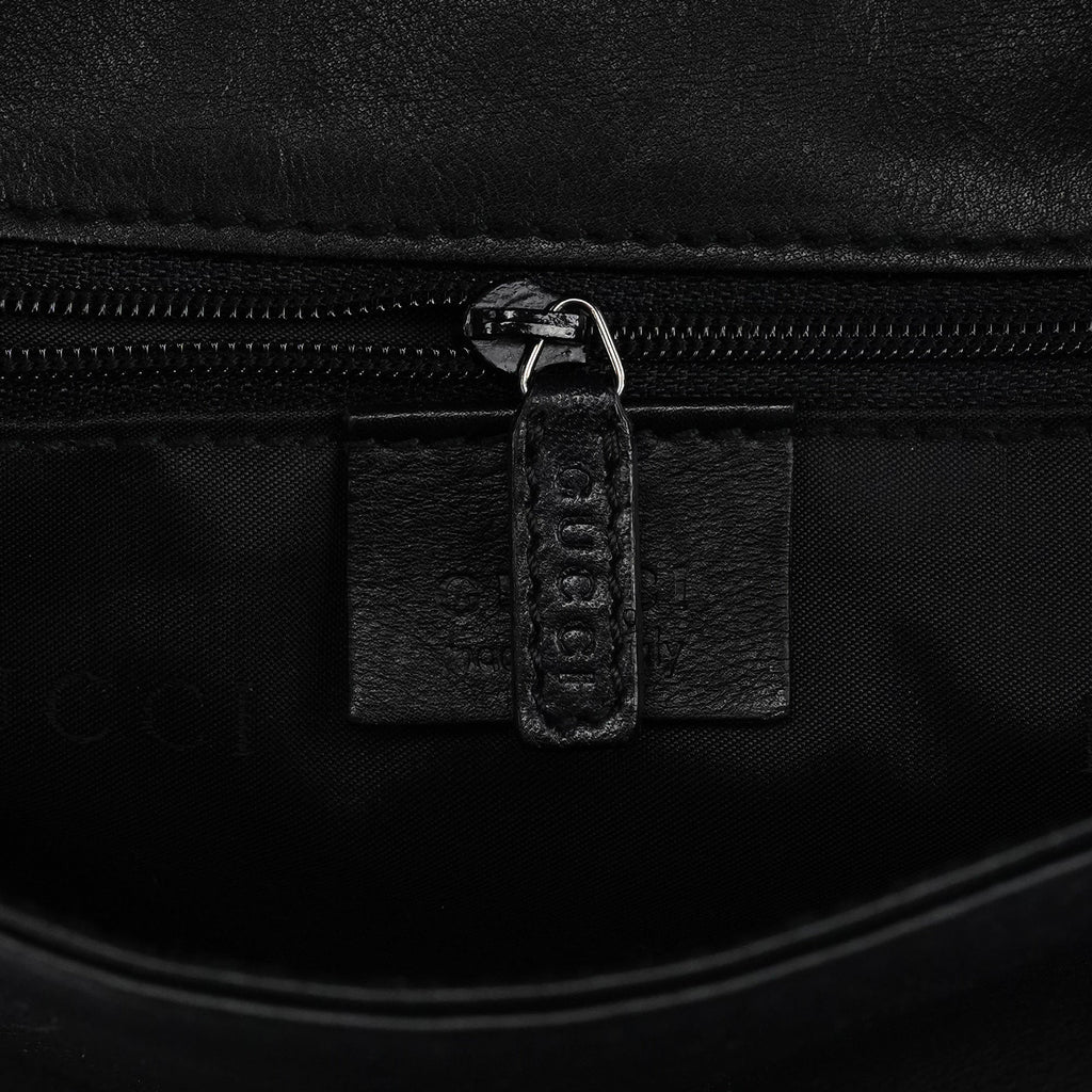 Black Calfskin Bamboo Flap Shoulder Bag