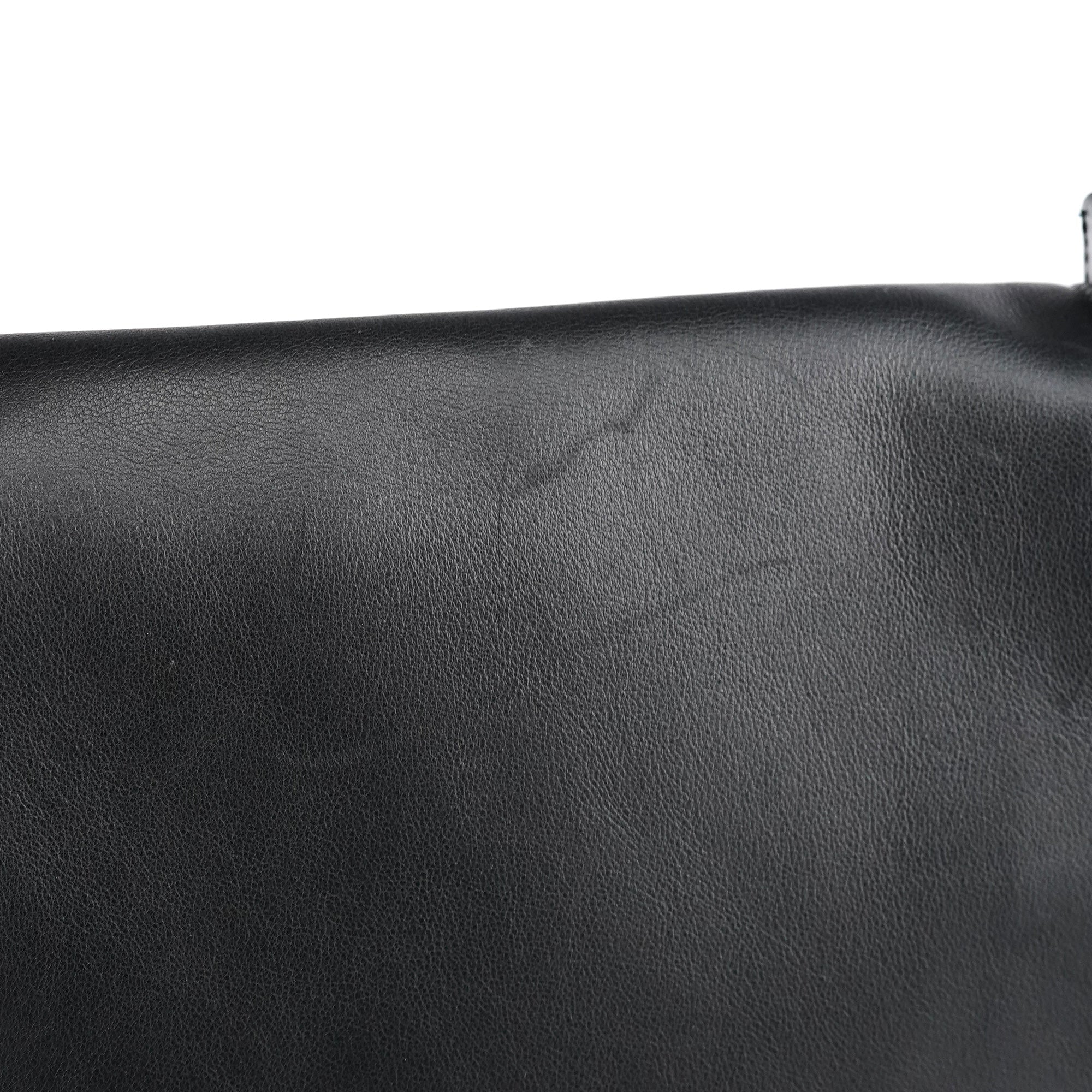 Black Calfskin Bamboo Flap Shoulder Bag