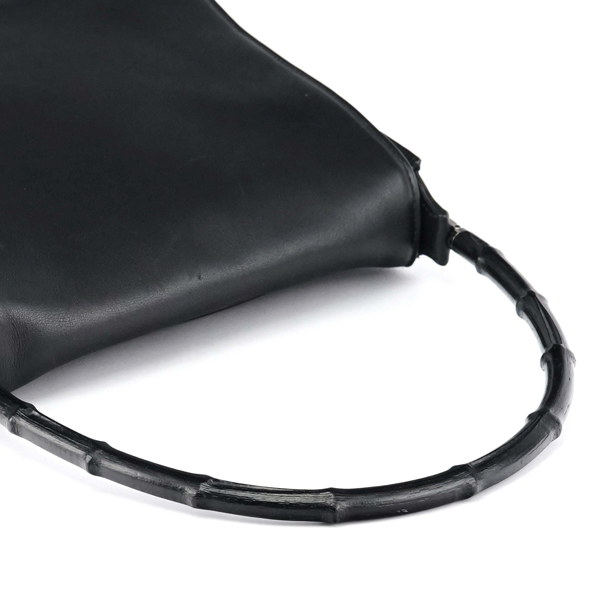 Black Calfskin Bamboo Flap Shoulder Bag