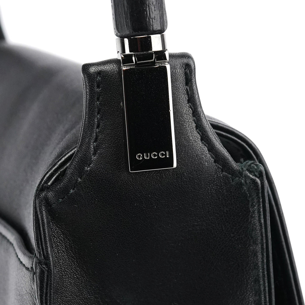 Black Calfskin Bamboo Flap Shoulder Bag