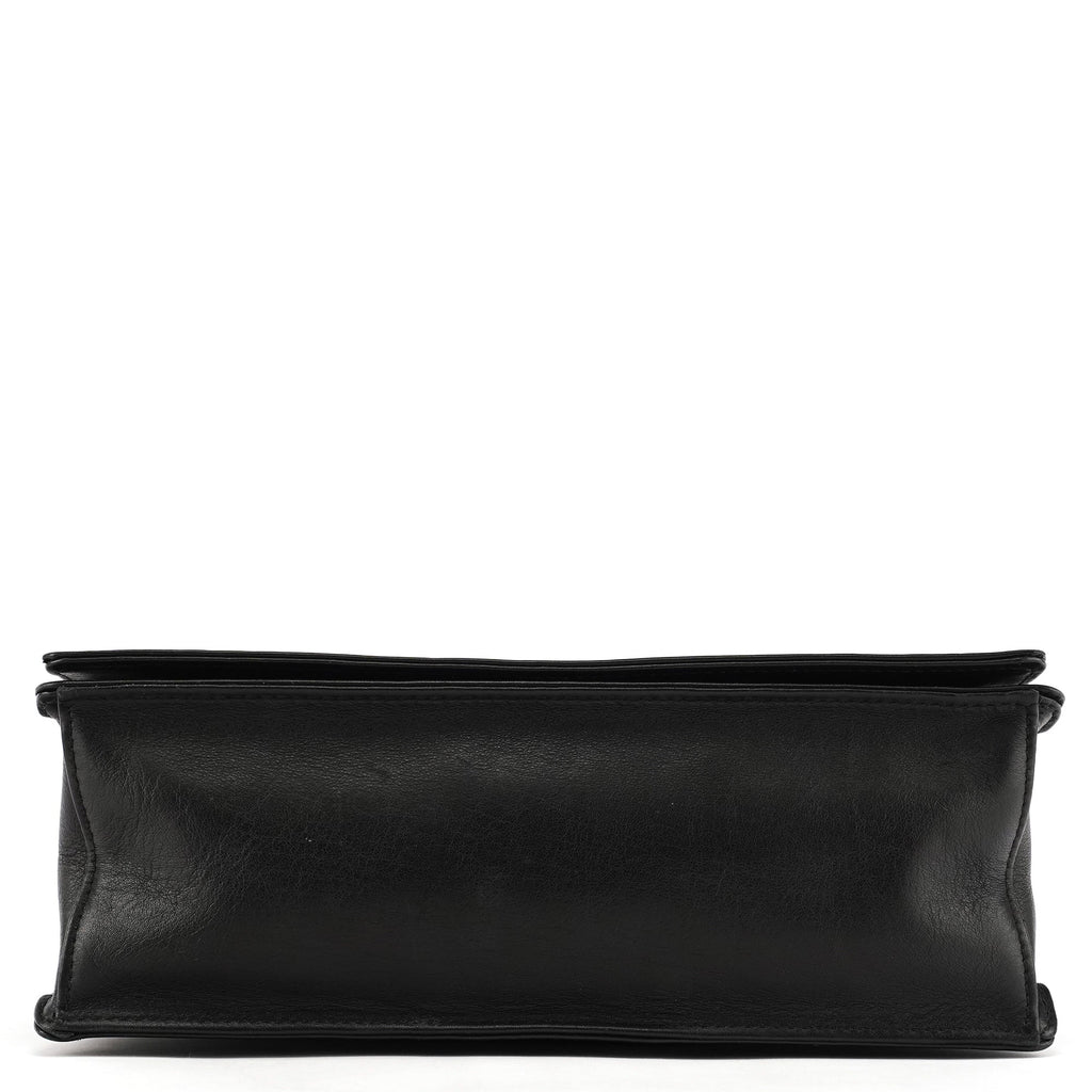 Black Calfskin Bamboo Flap Shoulder Bag