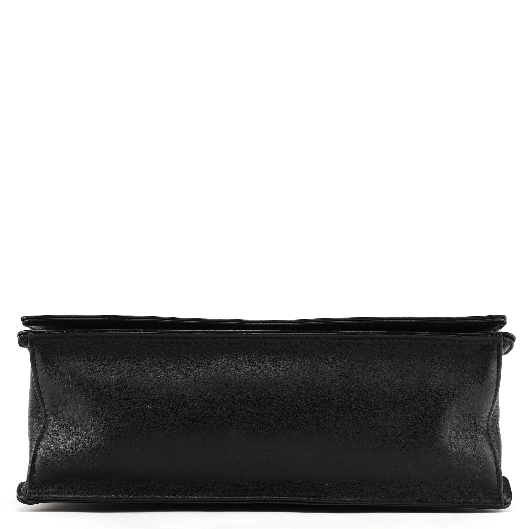 Black Calfskin Bamboo Flap Shoulder Bag