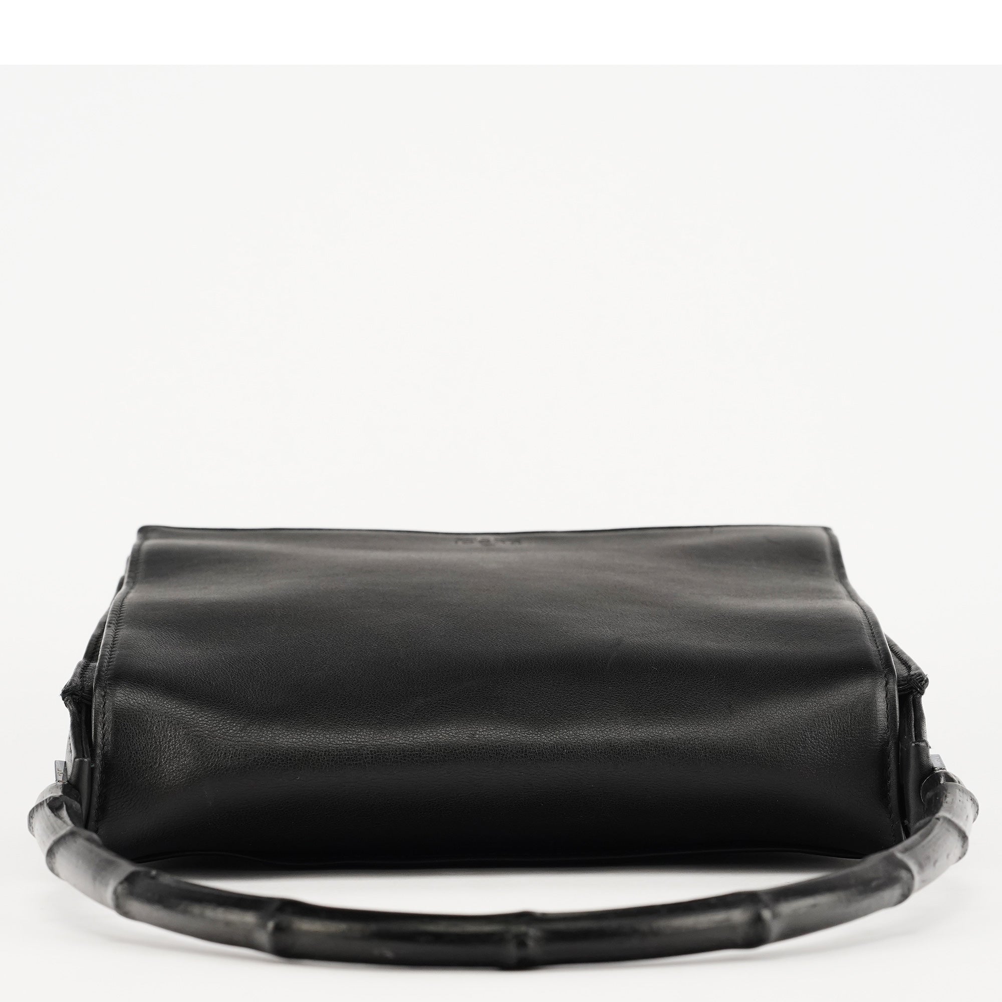 Black Calfskin Bamboo Flap Shoulder Bag