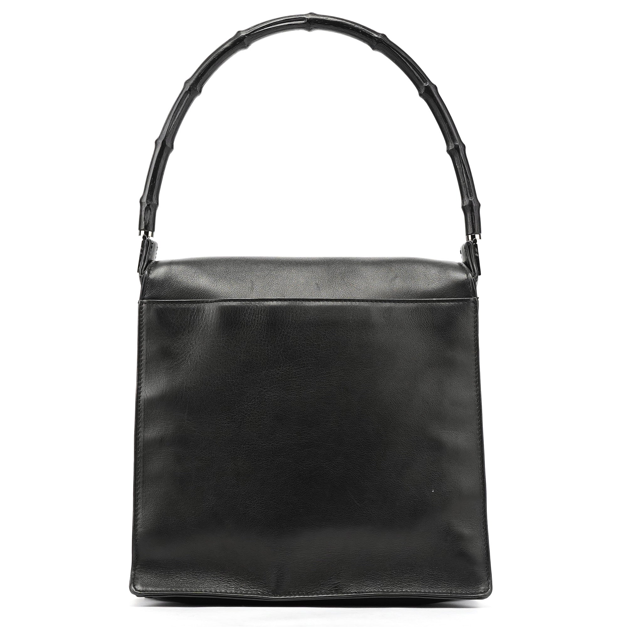 Black Calfskin Bamboo Flap Shoulder Bag