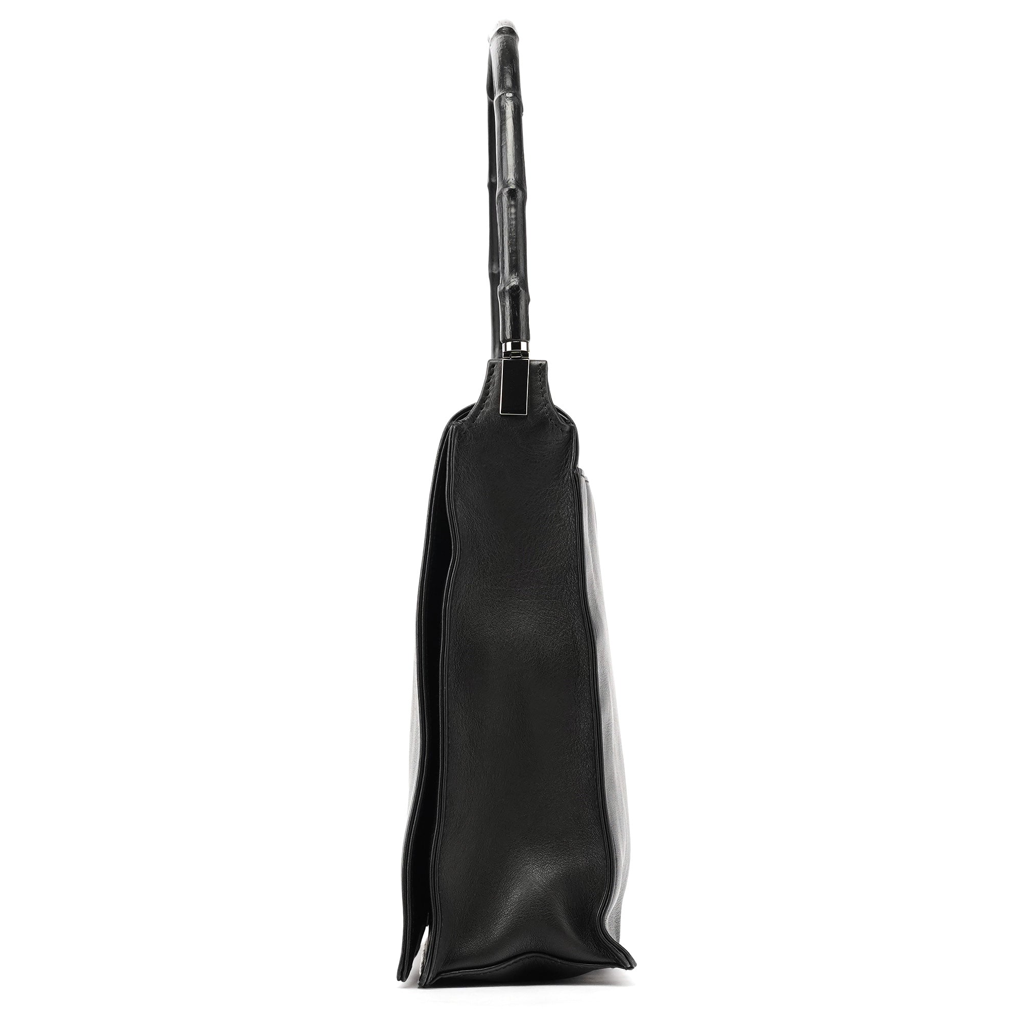 Black Calfskin Bamboo Flap Shoulder Bag