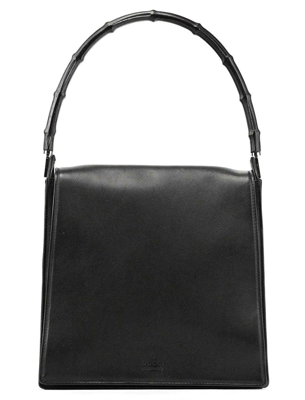 Black Calfskin Bamboo Flap Shoulder Bag