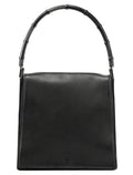 Black Calfskin Bamboo Flap Shoulder Bag