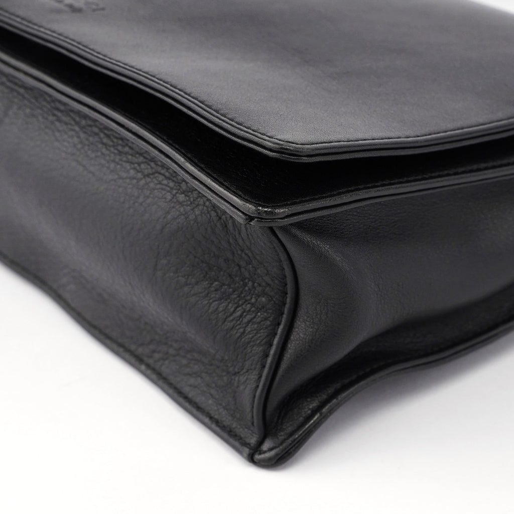 Black Calfskin Bamboo Flap Shoulder Bag