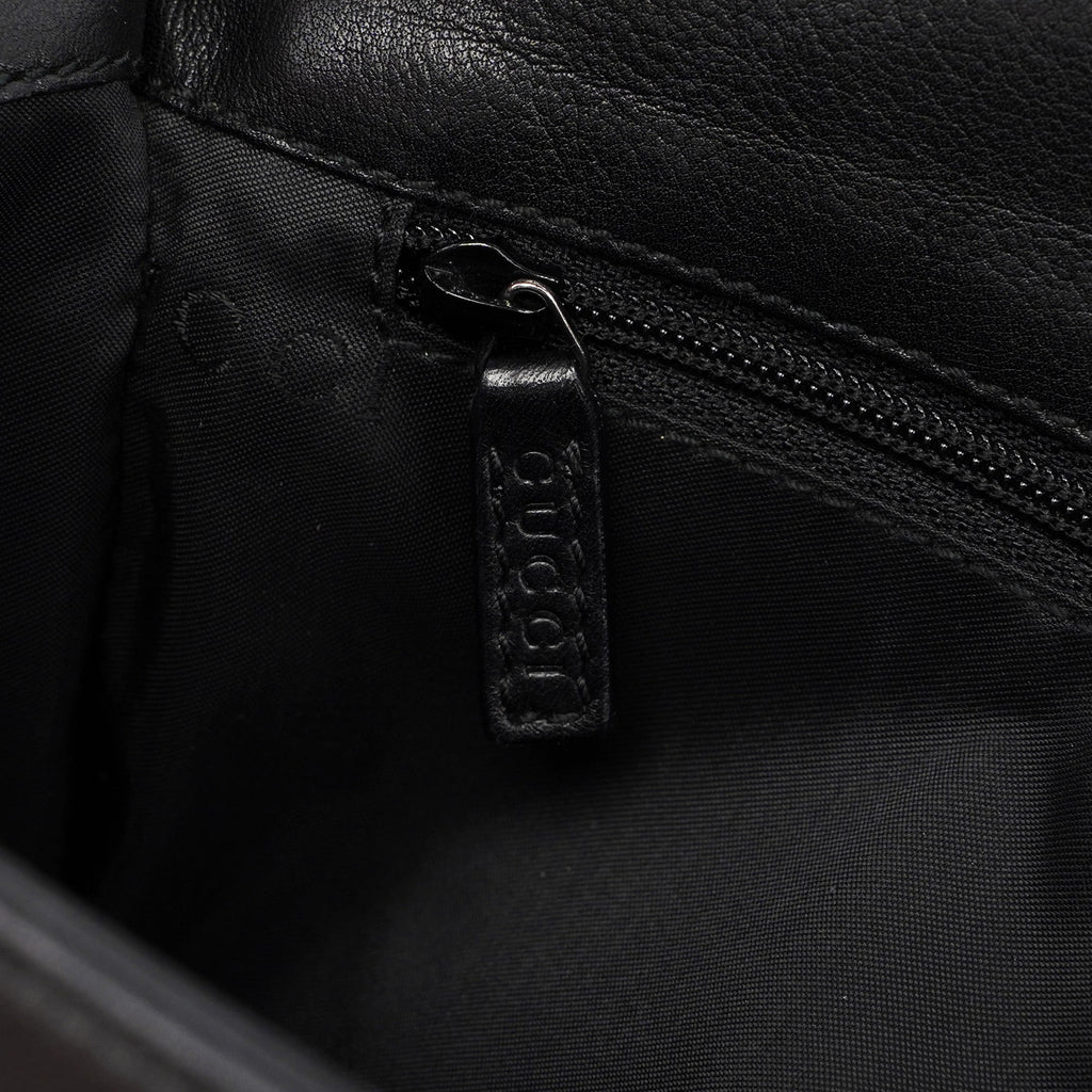 Black Calfskin Bamboo Flap Shoulder Bag