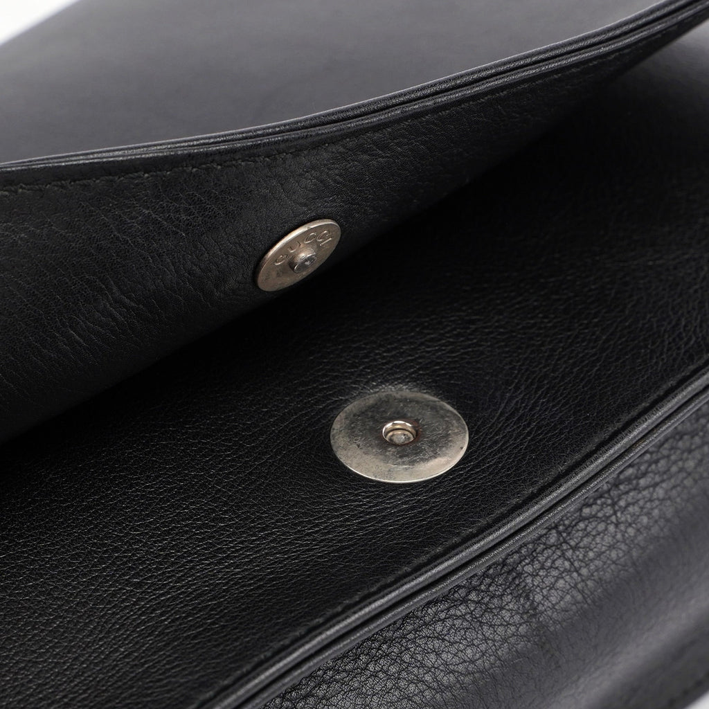 Black Calfskin Bamboo Flap Shoulder Bag