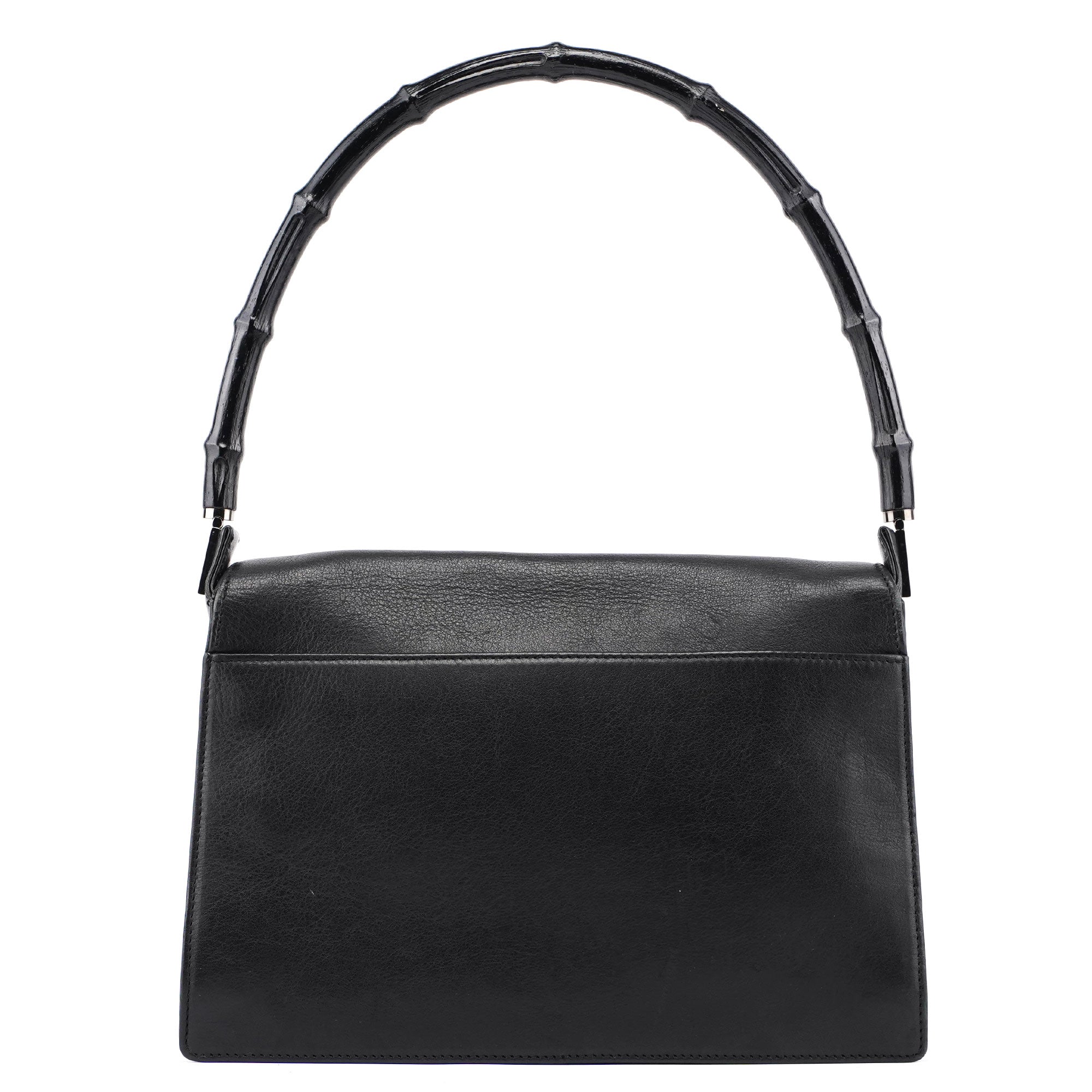 Black Calfskin Bamboo Flap Shoulder Bag