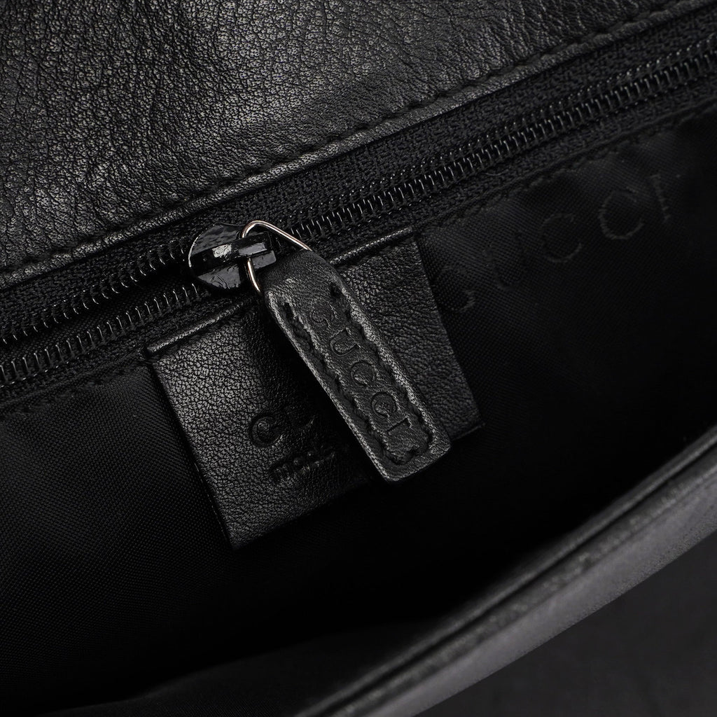 Black Calfskin Bamboo Flap Shoulder Bag