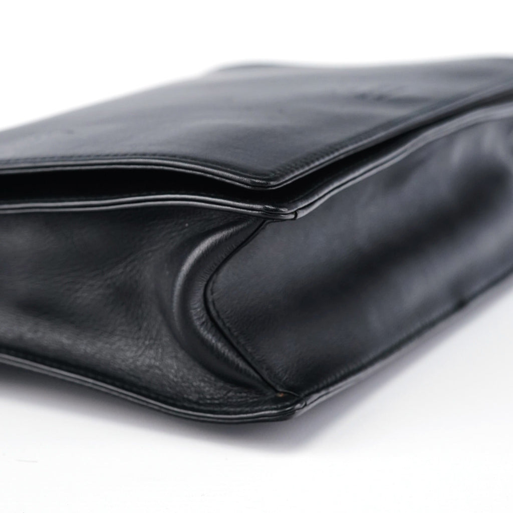 Black Calfskin Bamboo Flap Shoulder Bag