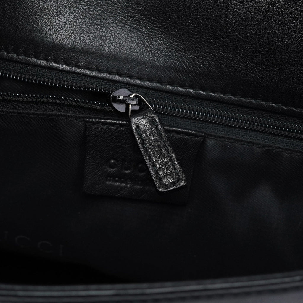 Black Calfskin Bamboo Flap Shoulder Bag