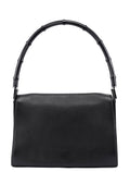 Black Calfskin Bamboo Flap Shoulder Bag