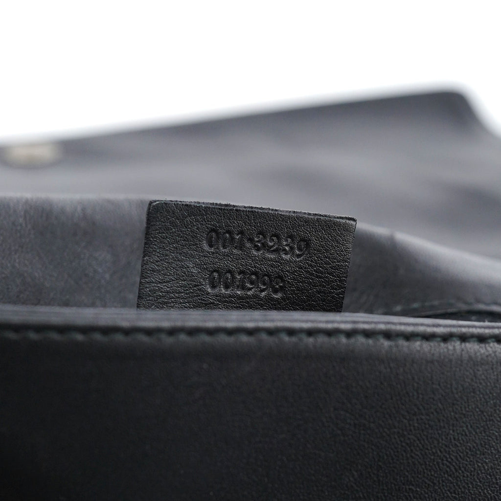 Black Calfskin Bamboo Flap Shoulder Bag