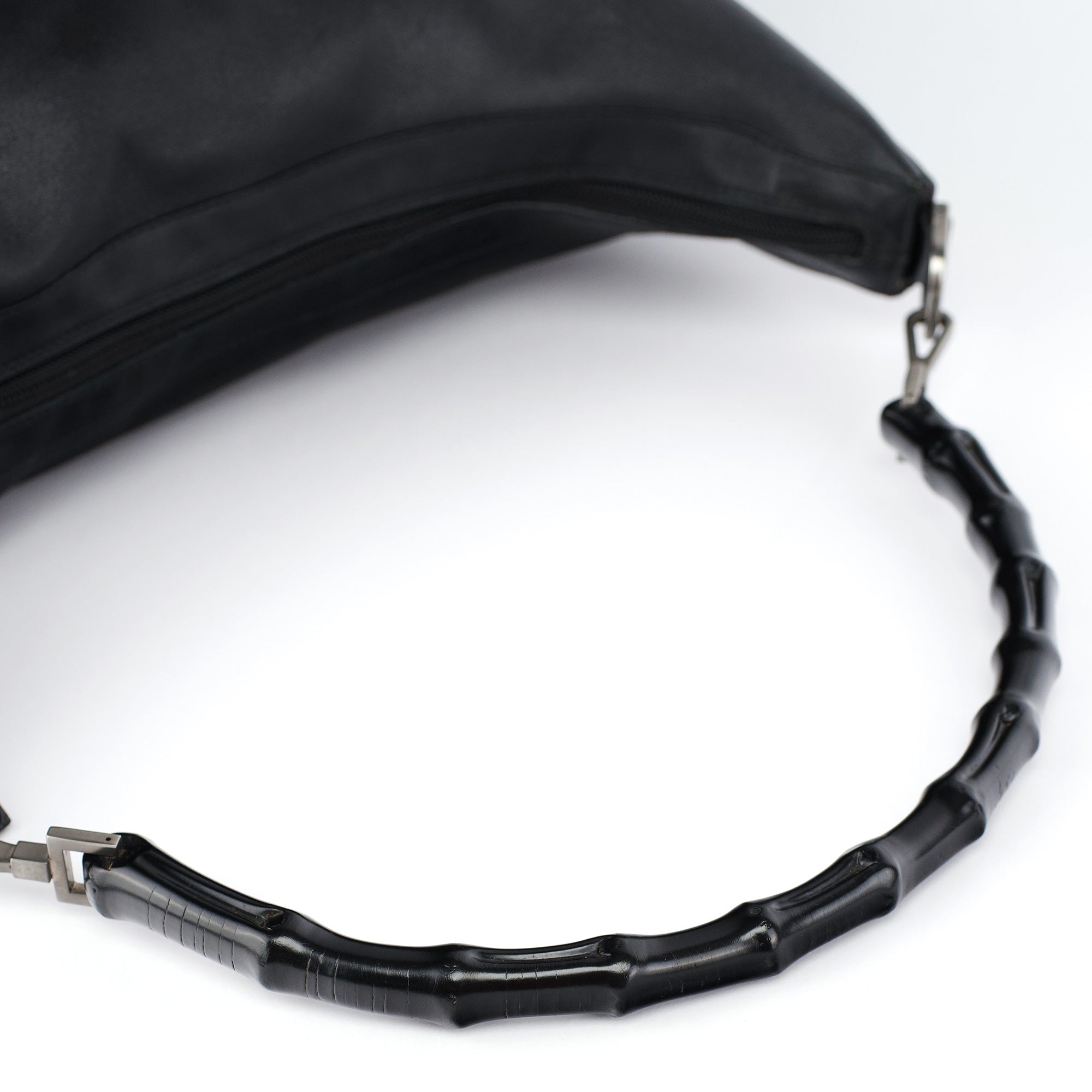 Black Calfskin Bamboo Shoulder Bag