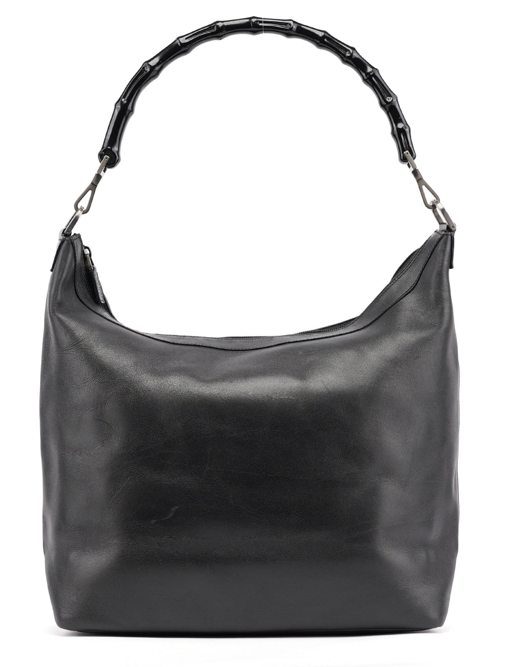 Black Calfskin Bamboo Shoulder Bag