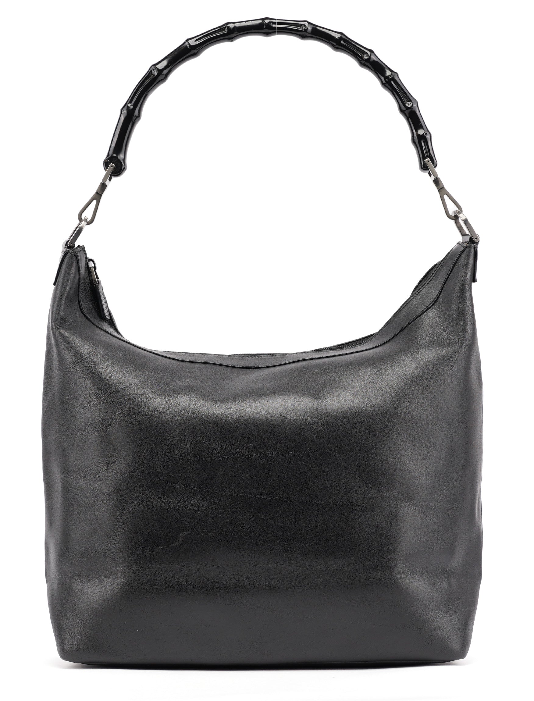 Black Calfskin Bamboo Shoulder Bag