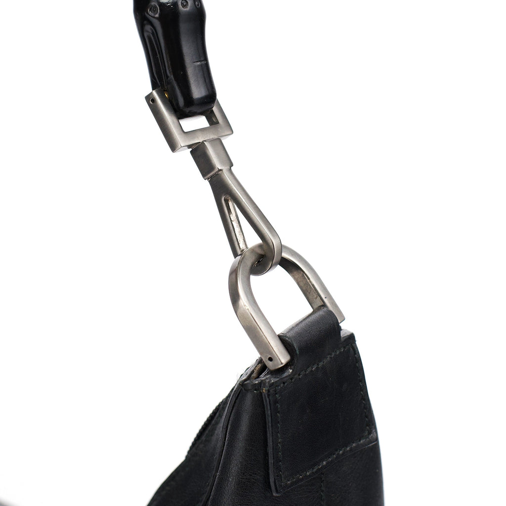 Black Calfskin Bamboo Shoulder Bag