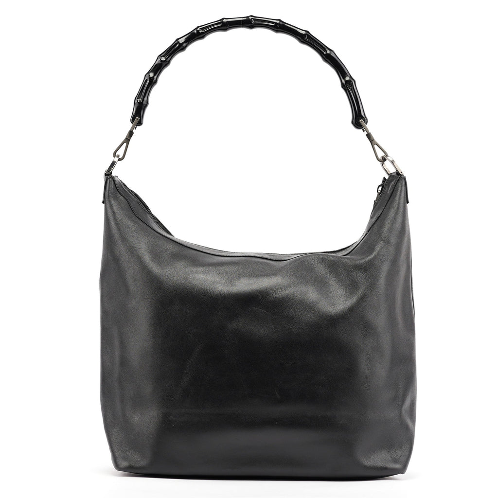Black Calfskin Bamboo Shoulder Bag