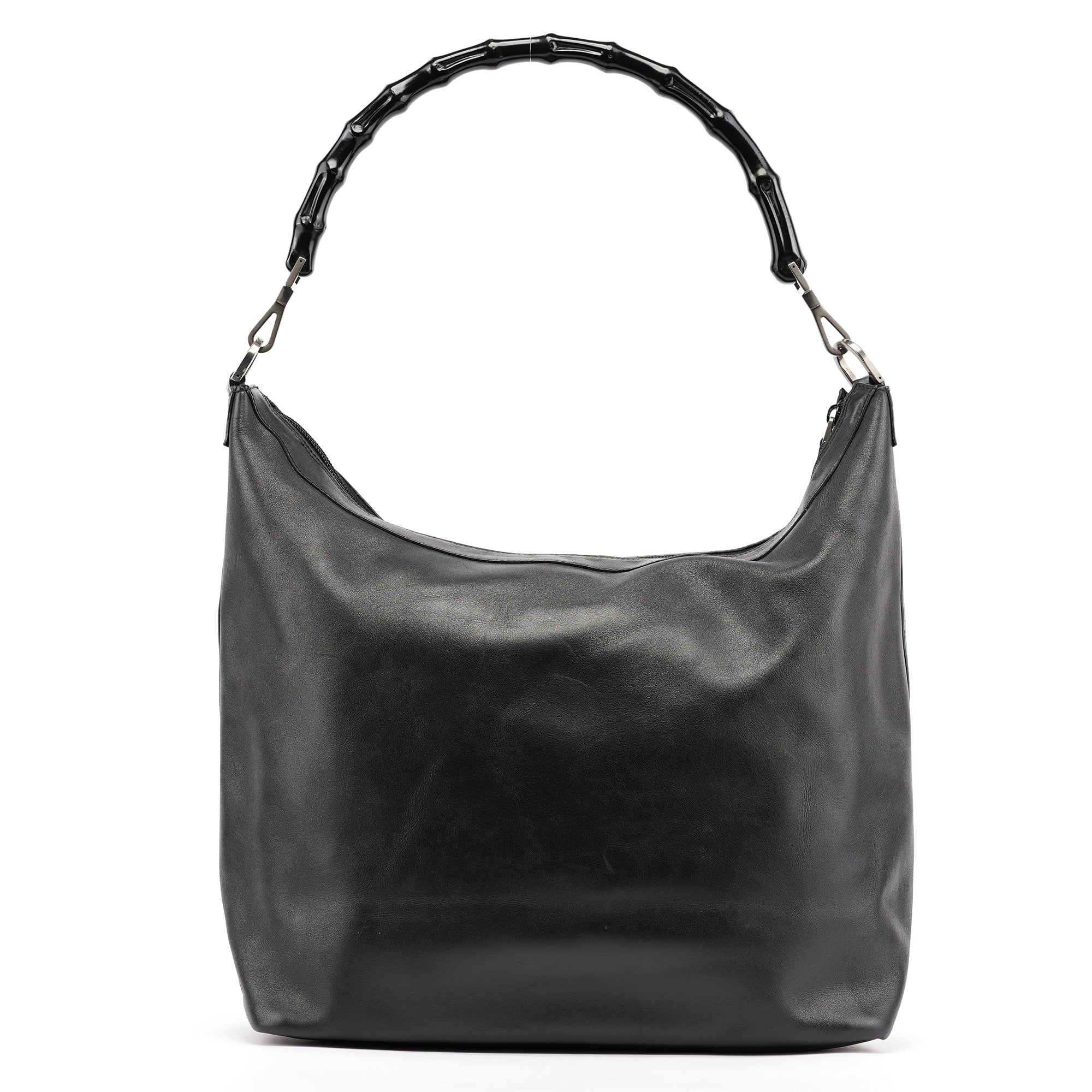 Black Calfskin Bamboo Shoulder Bag