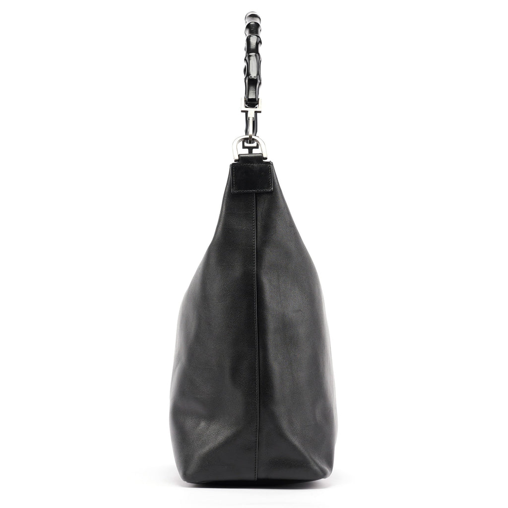 Black Calfskin Bamboo Shoulder Bag