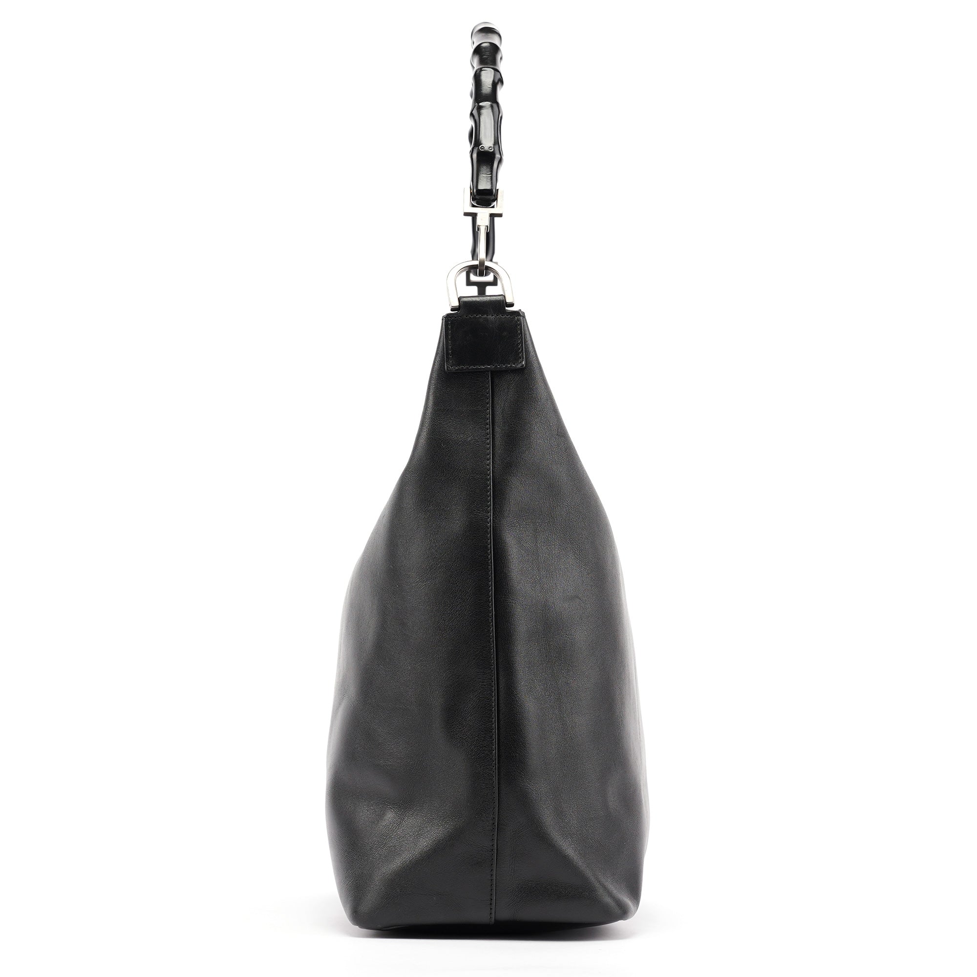 Black Calfskin Bamboo Shoulder Bag