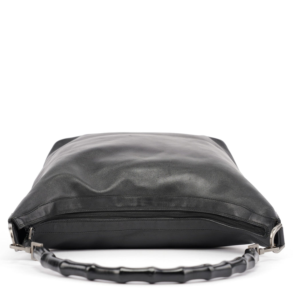 Black Calfskin Bamboo Shoulder Bag