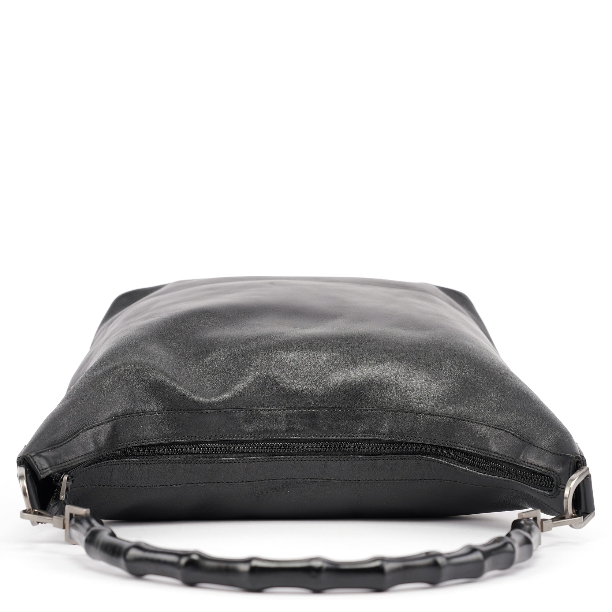Black Calfskin Bamboo Shoulder Bag